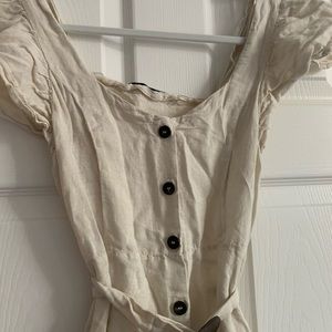 Zara White Linen Dress with Brown Belt